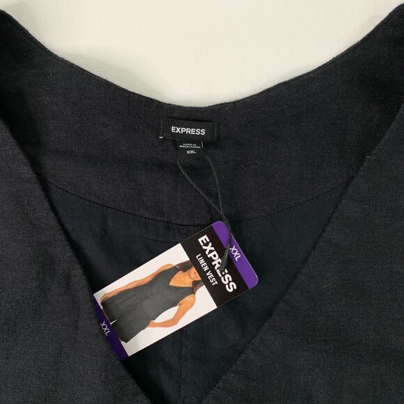 Express Women's Vest XXL Classic Fit V-Neck Button Up Linen Vest Black Size XXL - Picture 3 of 7